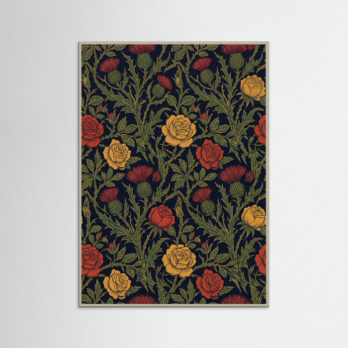 Grey Wood Crimson Floral Tapestry