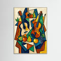 Grey Wood Cubist Woman Portrait Blue