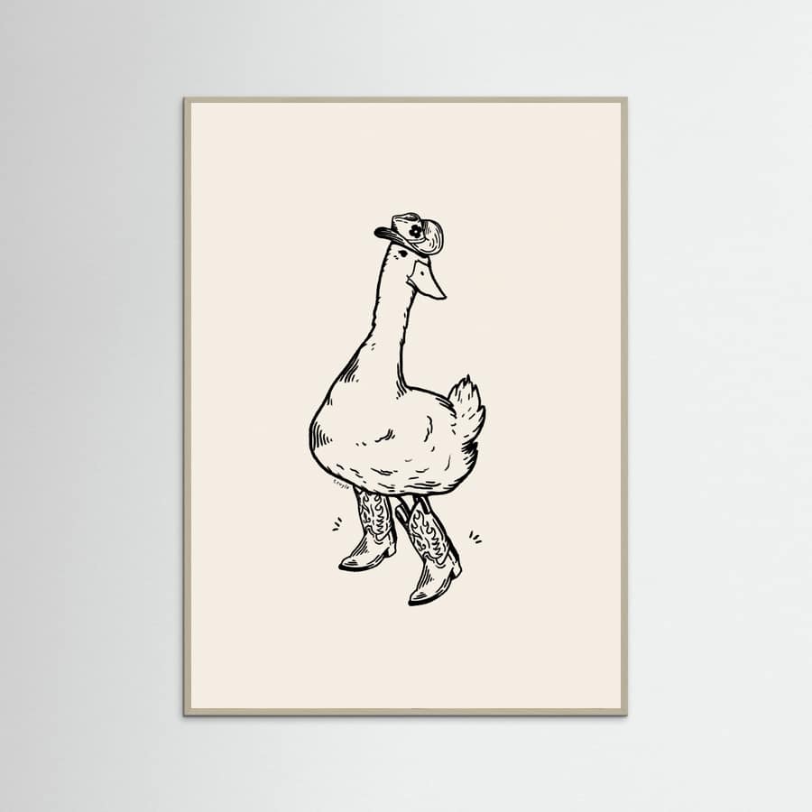 Grey Wood Duck wearing Western Boots Poster