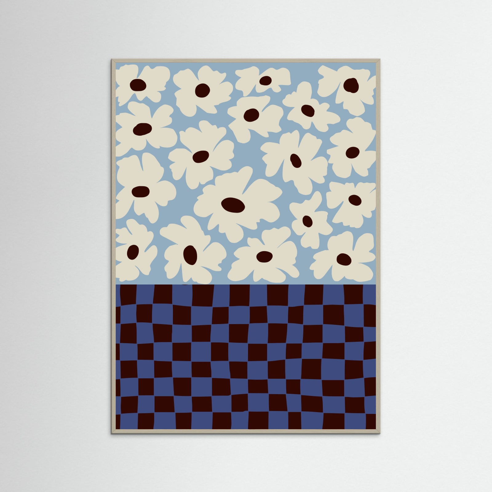 Grey Wood Flowers_checkerboard Poster