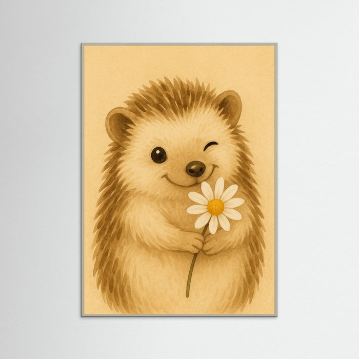 Grey Wood Hedgehog With Flower