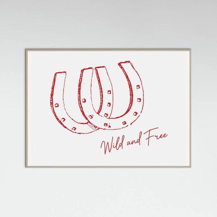 Horseshoe Wild and Free Red Poster – plakat og kunsttryk