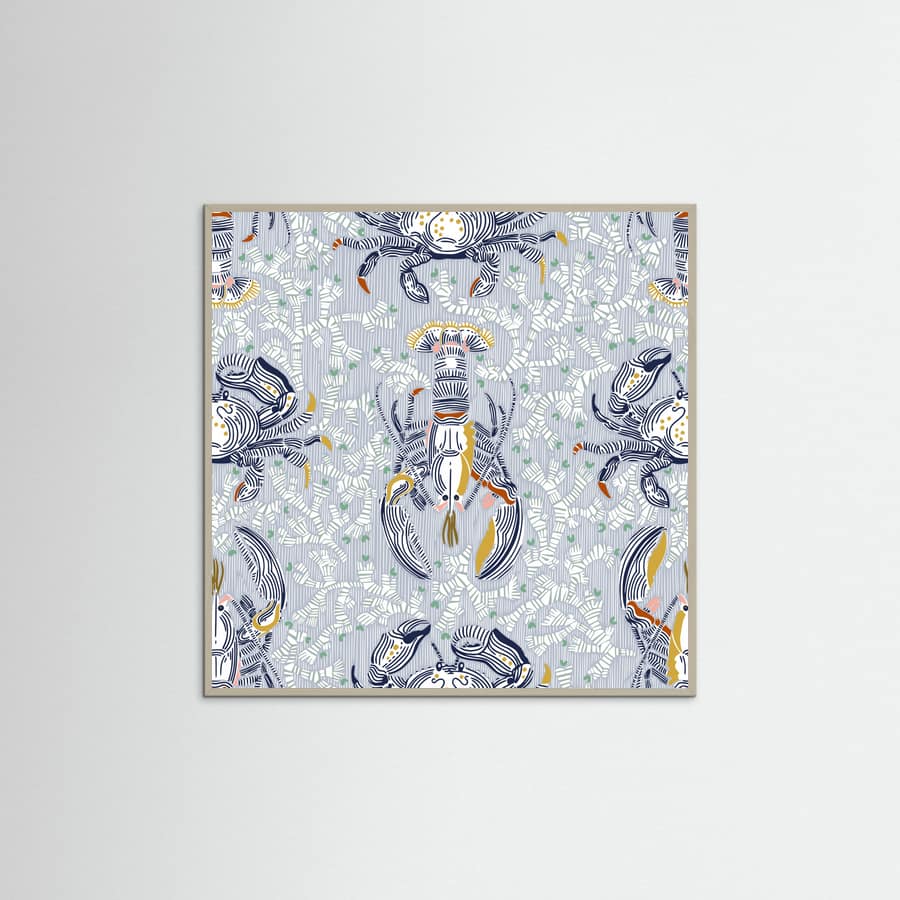 Affiche Lobster and crab coastal nostalgia grey pattern – affiche et impression d’art