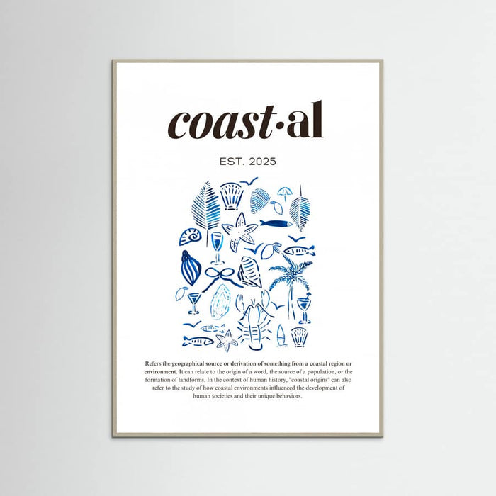 Póster Minimalist Blue Coastal Poster | Aesthetic Tropical and Marine Illustrations – póster e impresión artística