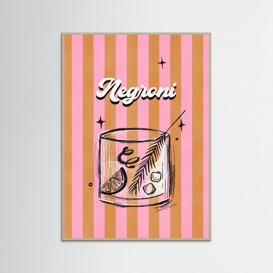 Negroni Drink on Stripes Poster – poster and art print