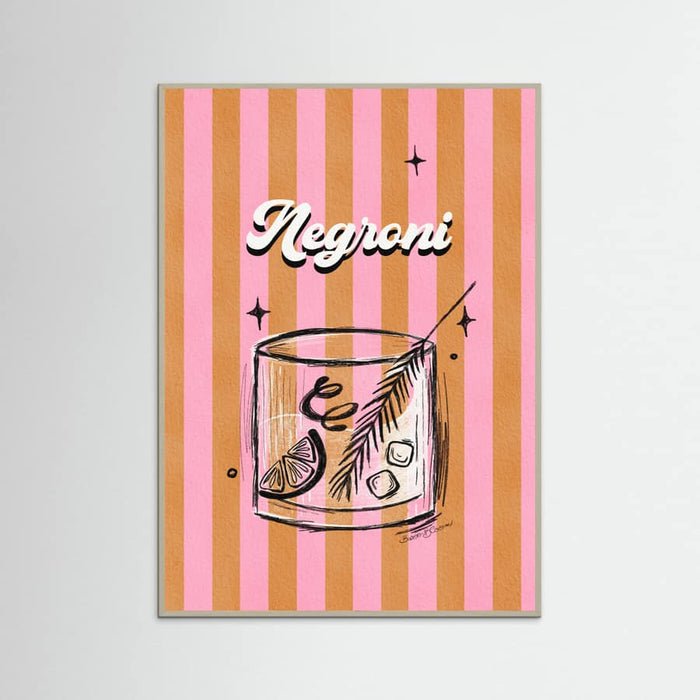 Negroni Drink on Stripes Poster – poster and art print