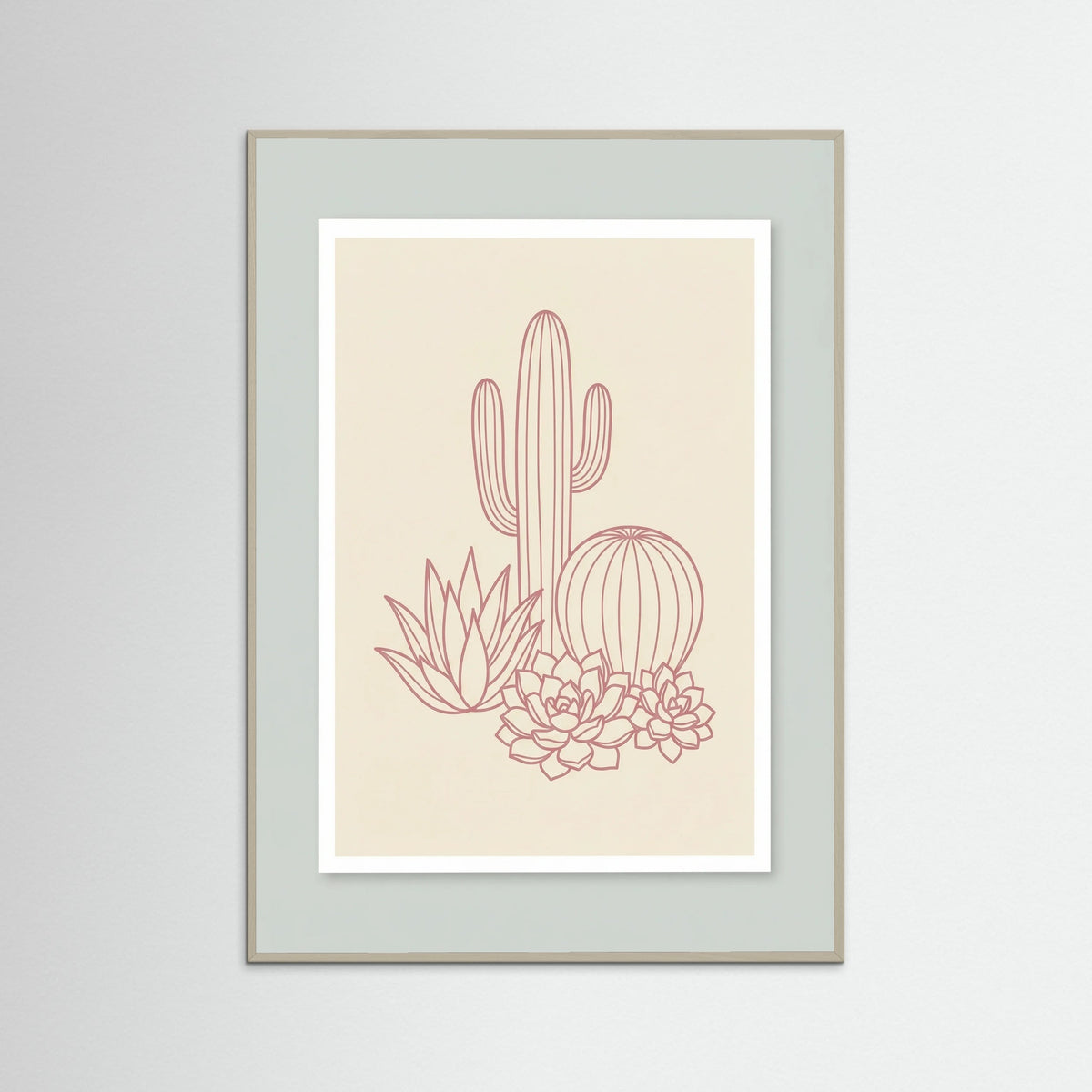 Grey Wood Pink Palm Silhouettes