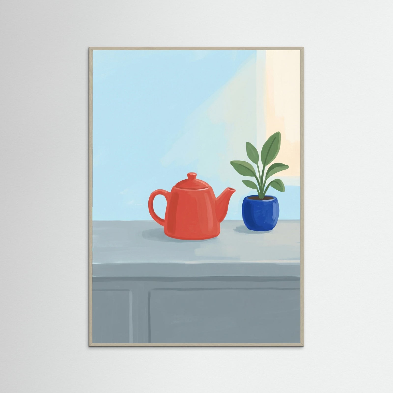 Grey Wood Red Lamp Stillness