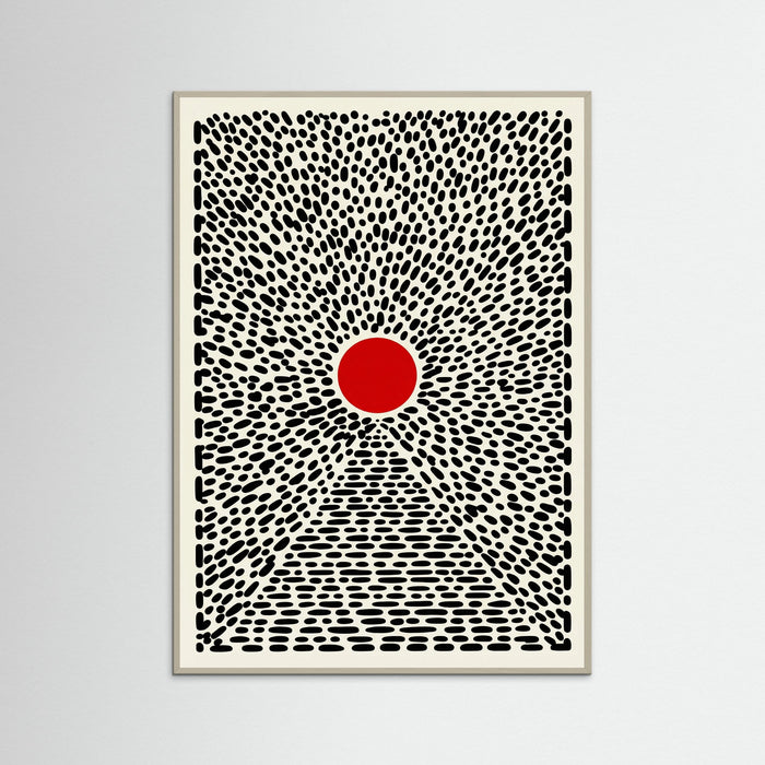 Grey Wood Red Sun Burst