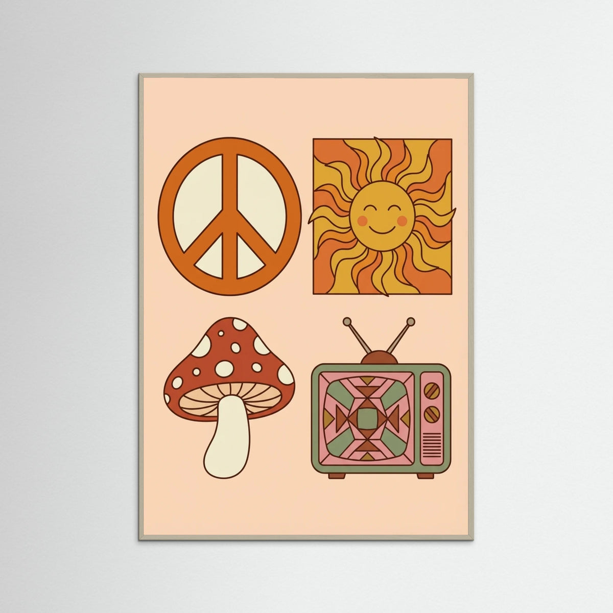 Grey Wood Retro Blooms Grid