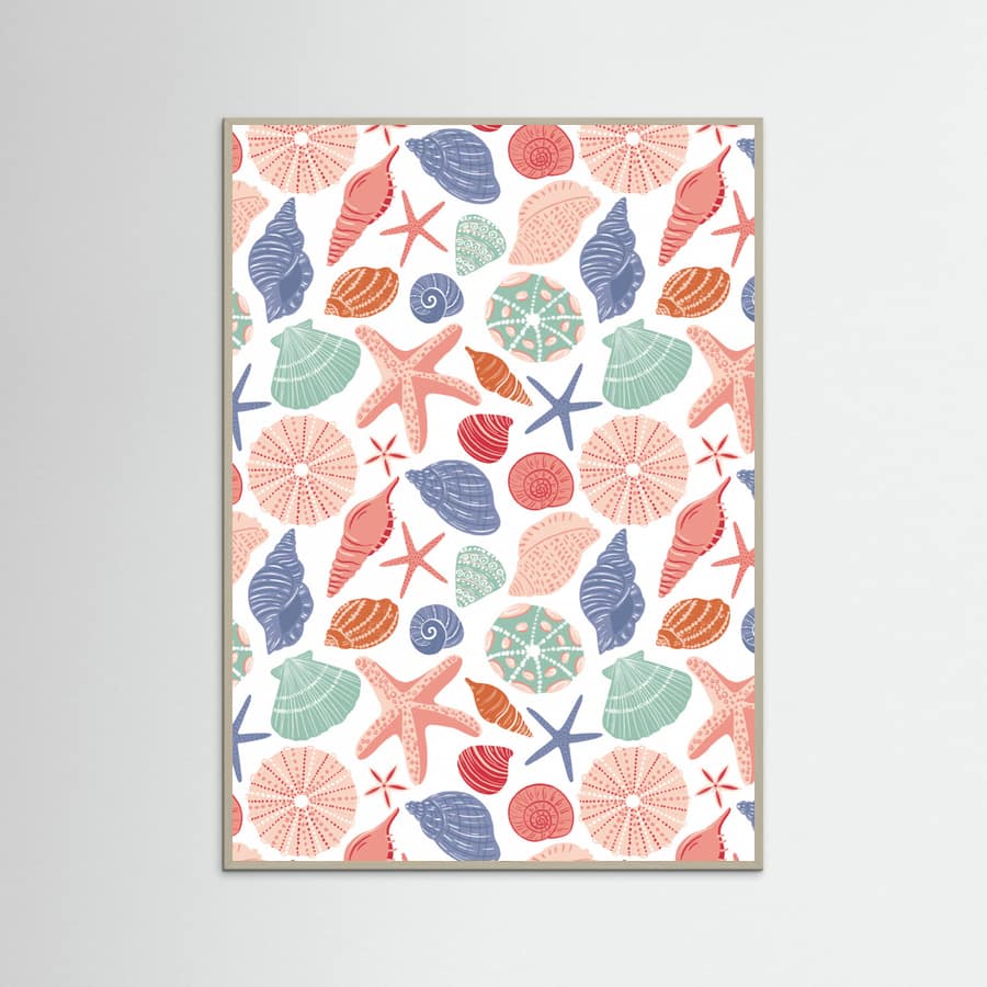 Seashells and Starfish - White Poster – poster and art print