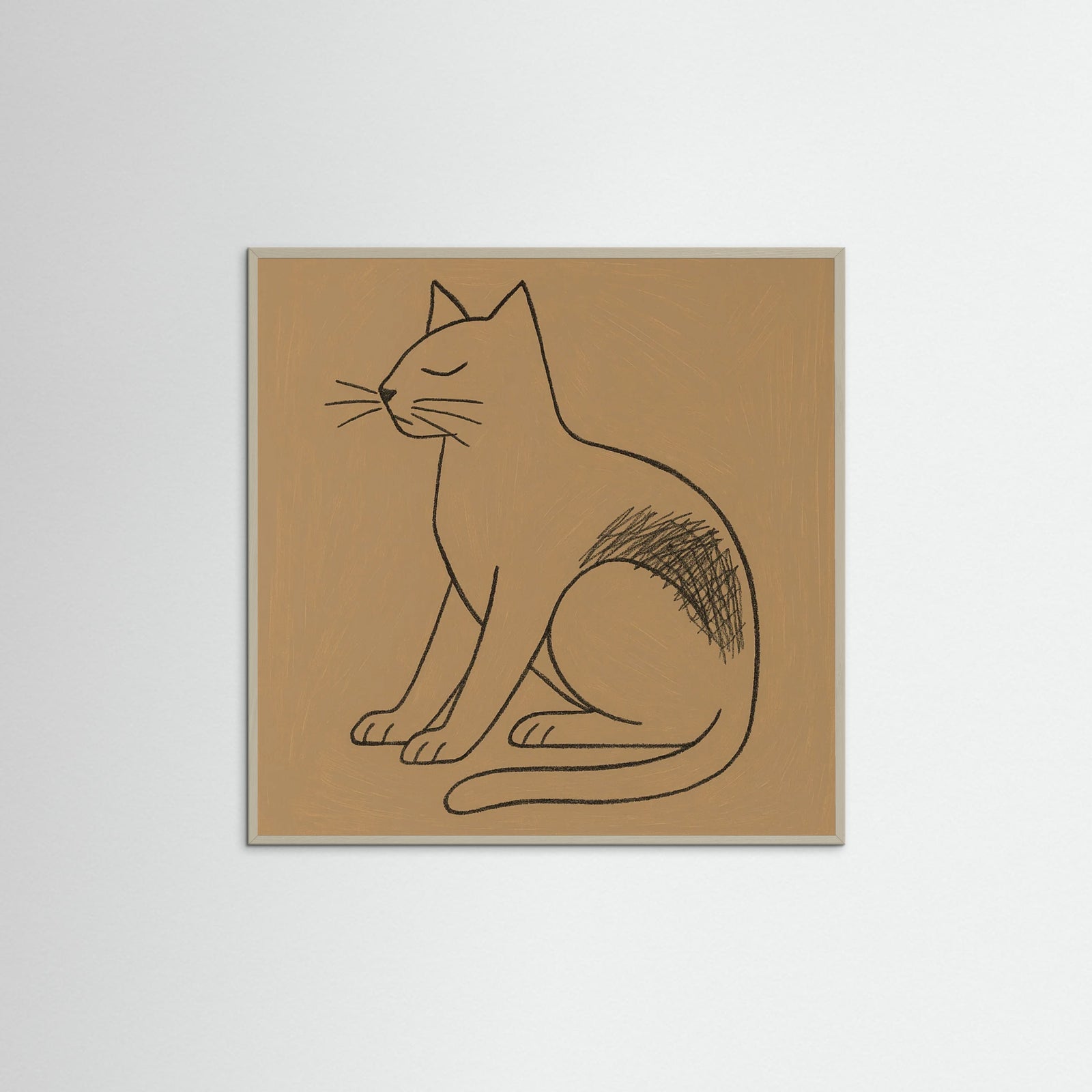 Grey Wood Square Abstract Line Portrait