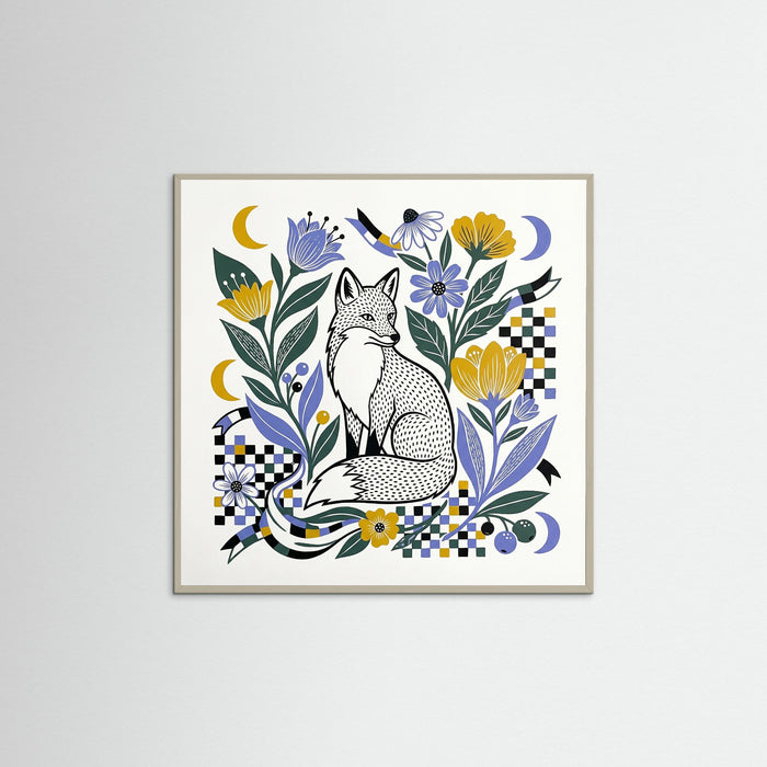 Grey Wood Square Folk Pattern Garden