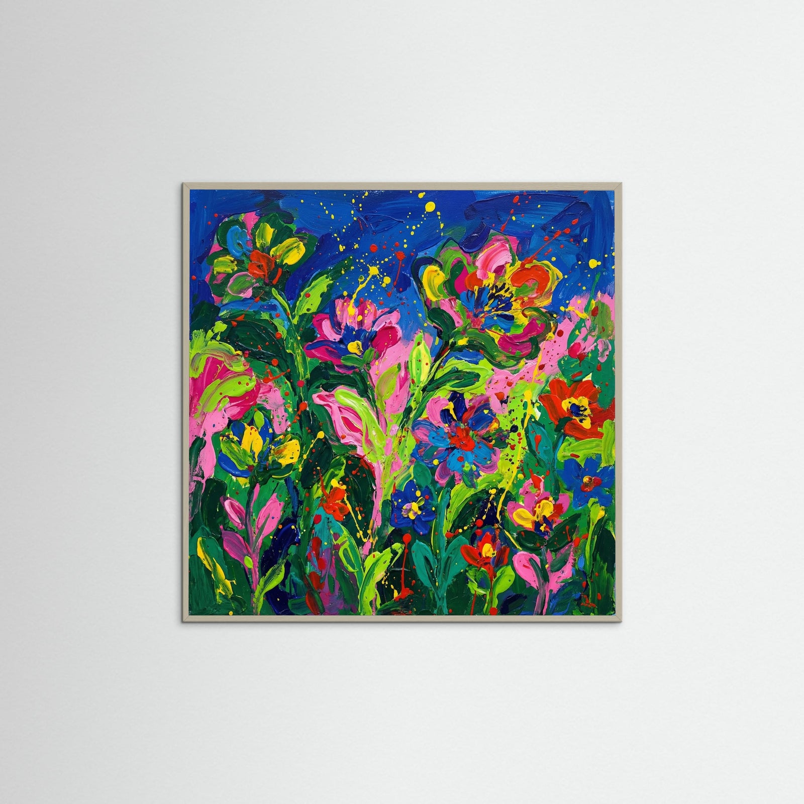 Grey Wood Square Vibrant Floral Portrait