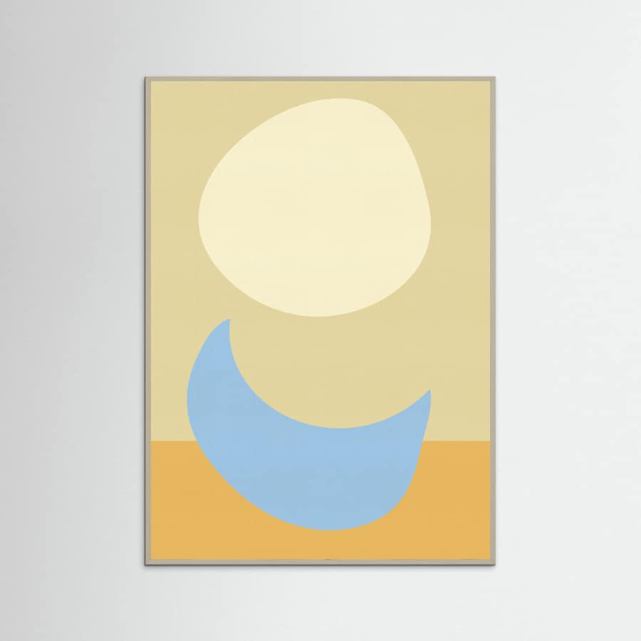 Grey Wood Stacked Ovals in Soft Yellow and Light Blue Poster