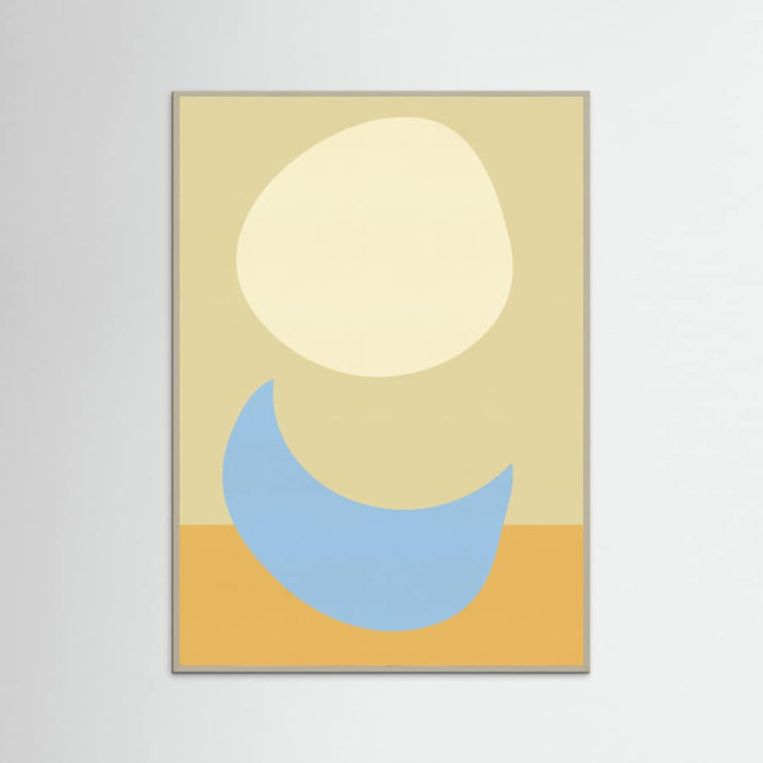 Grey Wood Stacked Ovals in Soft Yellow and Light Blue Poster