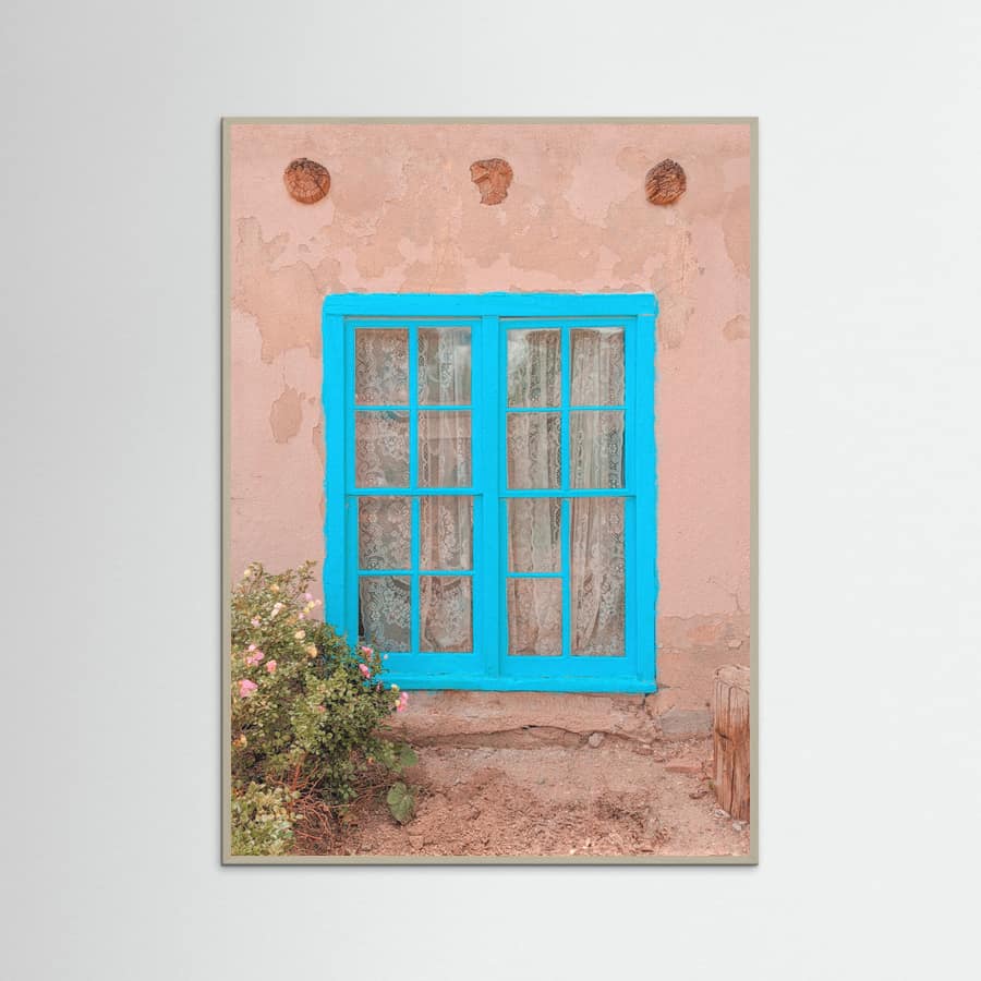 Grey Wood Turquoise Window - Taos, New Mexico Poster