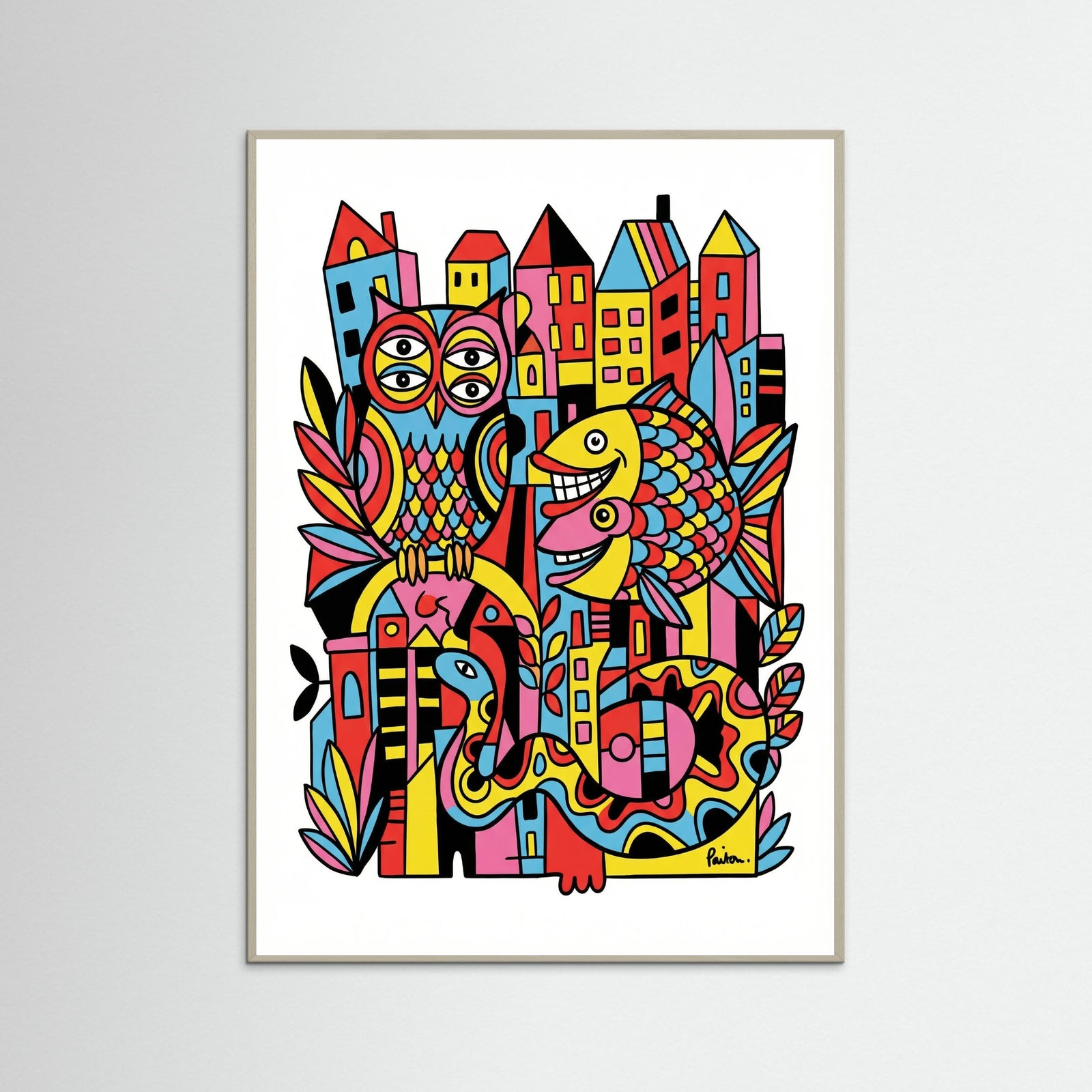 Grey Wood Vibrant Folk Faces