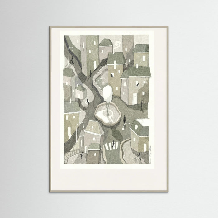 Grey Wood Winding Cityscape