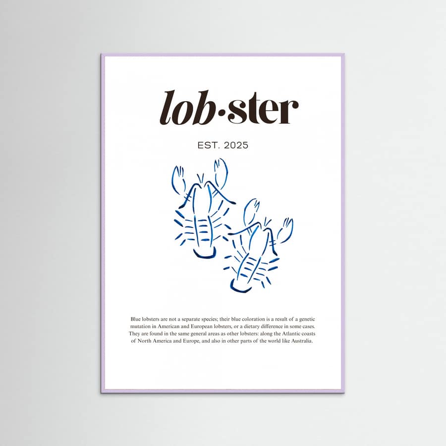 Póster Blue Lobster Poster | Minimalist Coastal Art with Seafood Illustration – póster e impresión artística