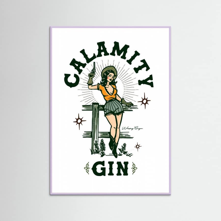 Lilac Wood Calamity Gin Funny Retro Western Cowgirl Art Poster