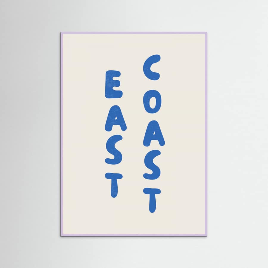 East Coast Vertical Text Bold Blue Poster – plakat og kunsttryk