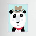 Lilac Wood Funny Panda with Cowboy Hat by Artist Carla Daly Poster