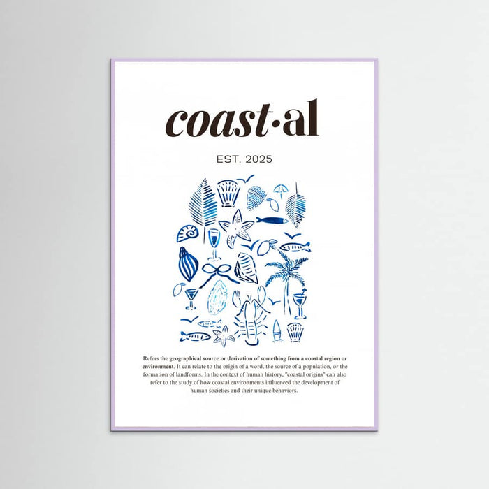 Póster Minimalist Blue Coastal Poster | Aesthetic Tropical and Marine Illustrations – póster e impresión artística