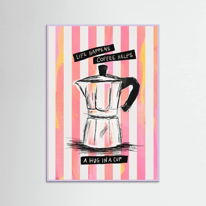 Mocca Coffee on Stripes - Hug in a Cup Poster – poster and art print