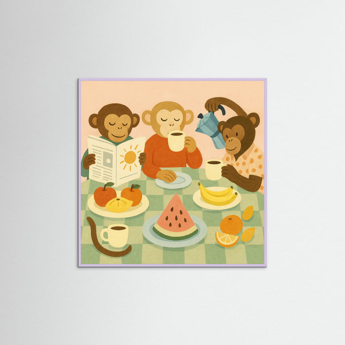 Lilac Wood Square Monkey Morning Cheer