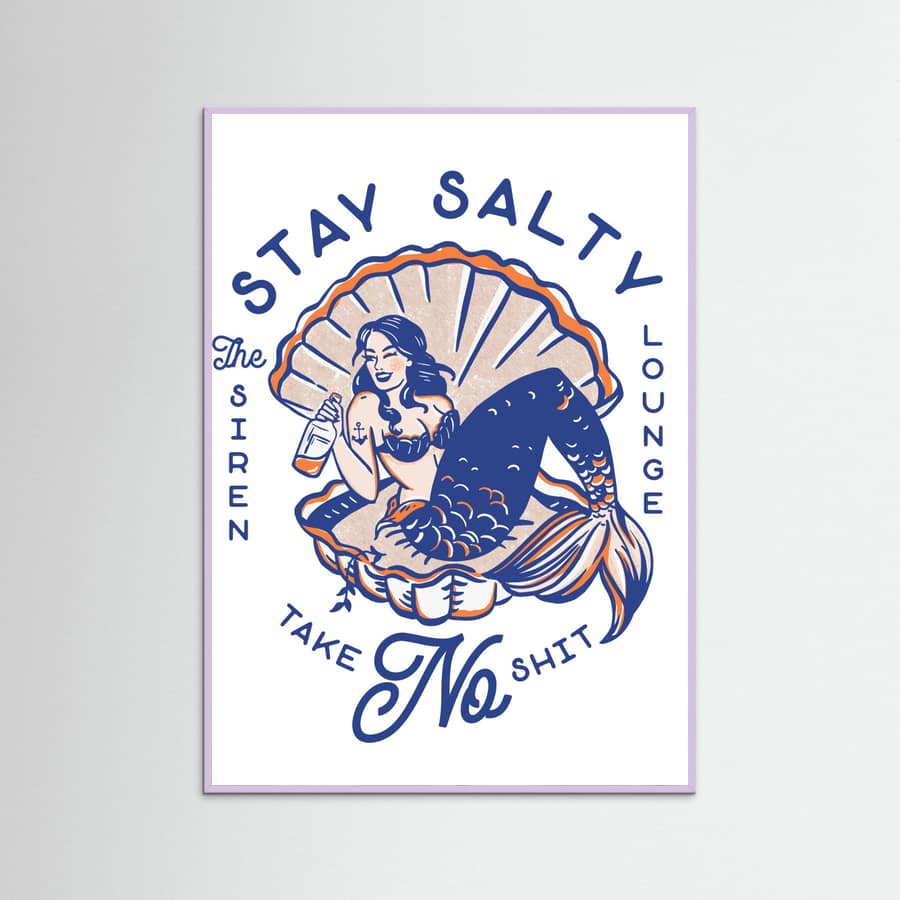 Lilac Wood Stay Salty Siren Lounge Pin-Up Mermaid Poster