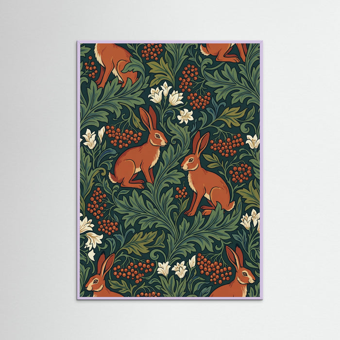 Lilac Wood Strawberry Birds Motif