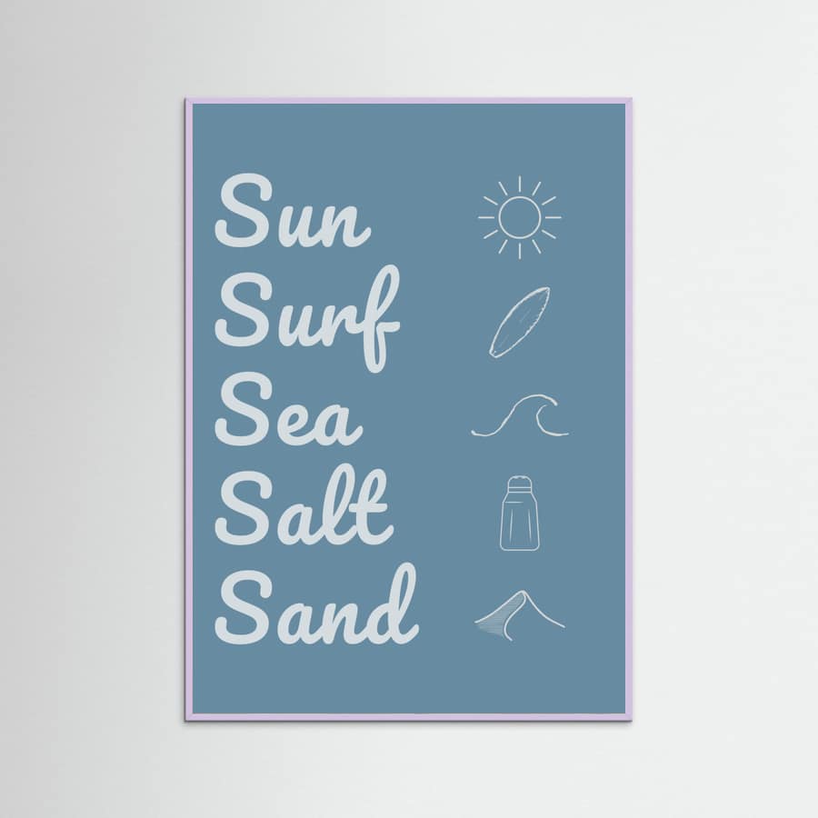 Sun Surf Sea Salt Sand Dark Blue Poster – Poster und Kunstdruck