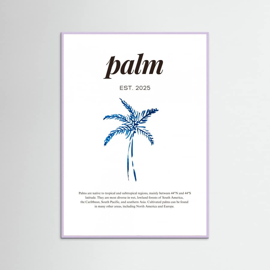 Tropical Palm Tree Poster | Aesthetic Blue Decor with Modern Coastal Style – plakat og kunsttryk