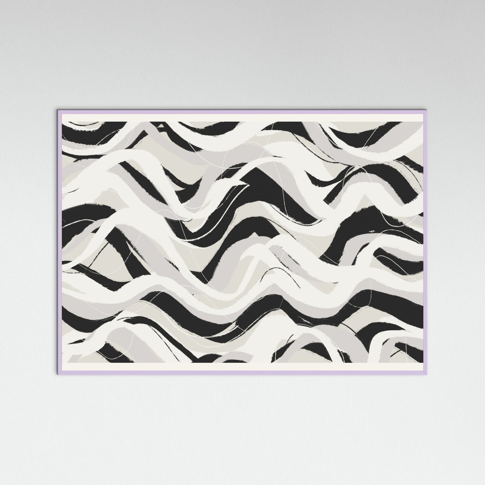 Lilac Wood White Black Waves Pattern Square Poster