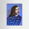 Poster Woman in Blue Sweater Naive Portrait Figurative – poster e stampa artistica