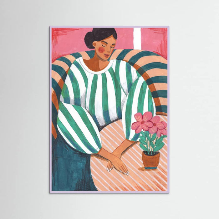 Affiche Woman in stripes in thought – affiche et impression d’art