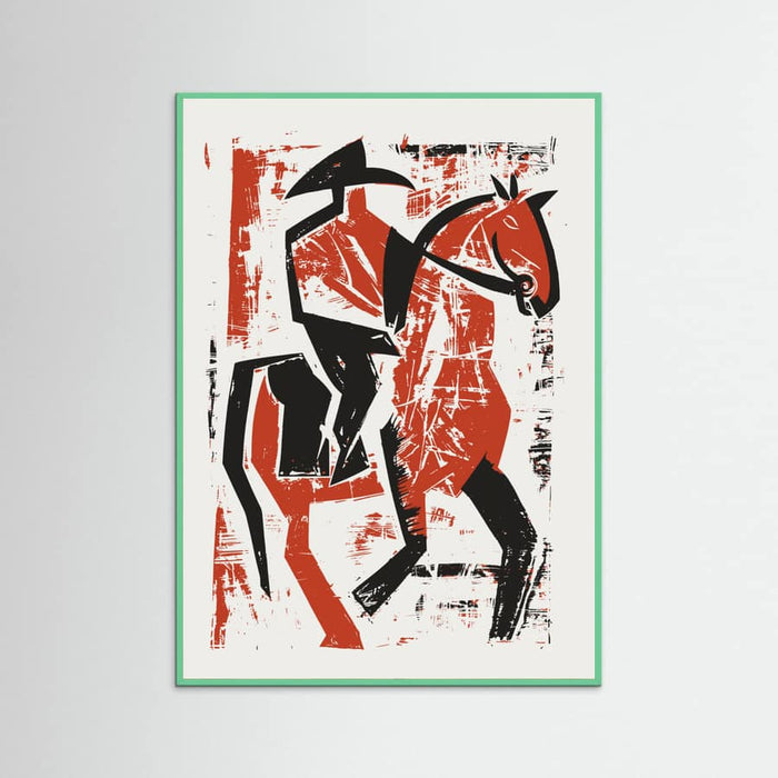 Mint Wood Abstract Horse Rider Poster