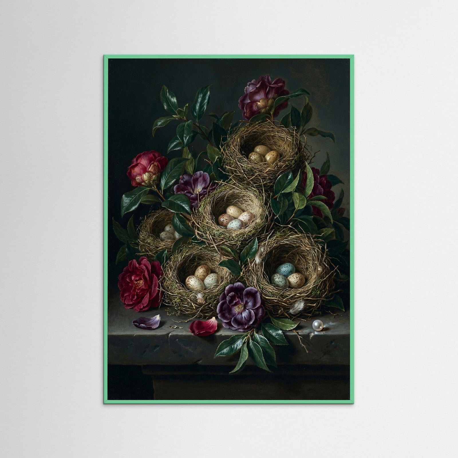 Mint Wood Baroque Floral Opulence