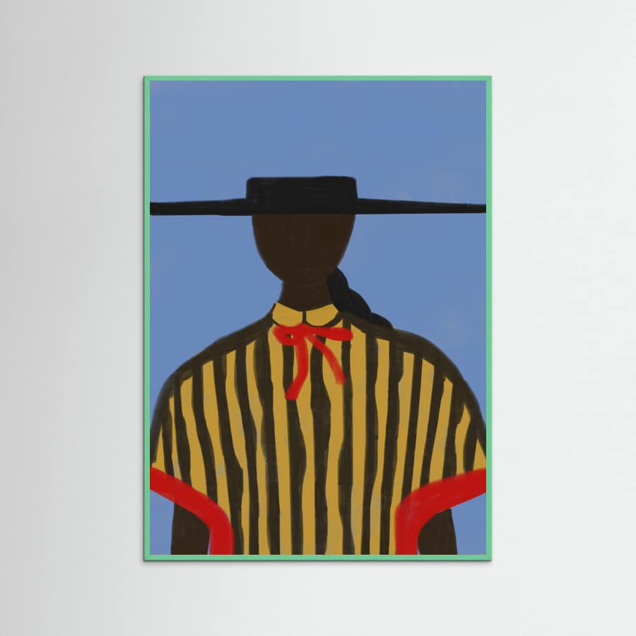 Mint Wood Bold Hat Woman and Stripes New Mexico Style Poster