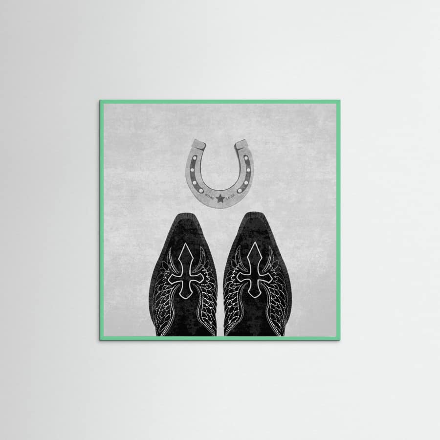 Affiche Bw Cowboy Boots and Horseshoe – affiche et impression d’art