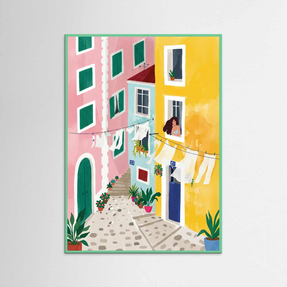 Mint Wood Colorful Village Alley