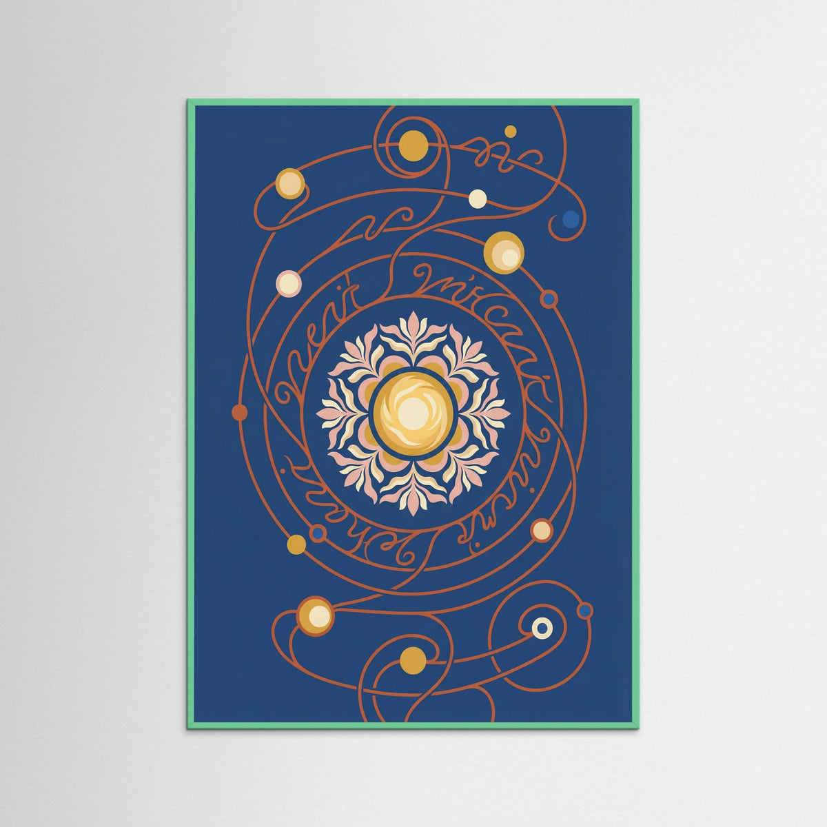 Mint Wood Cosmic Floral Script