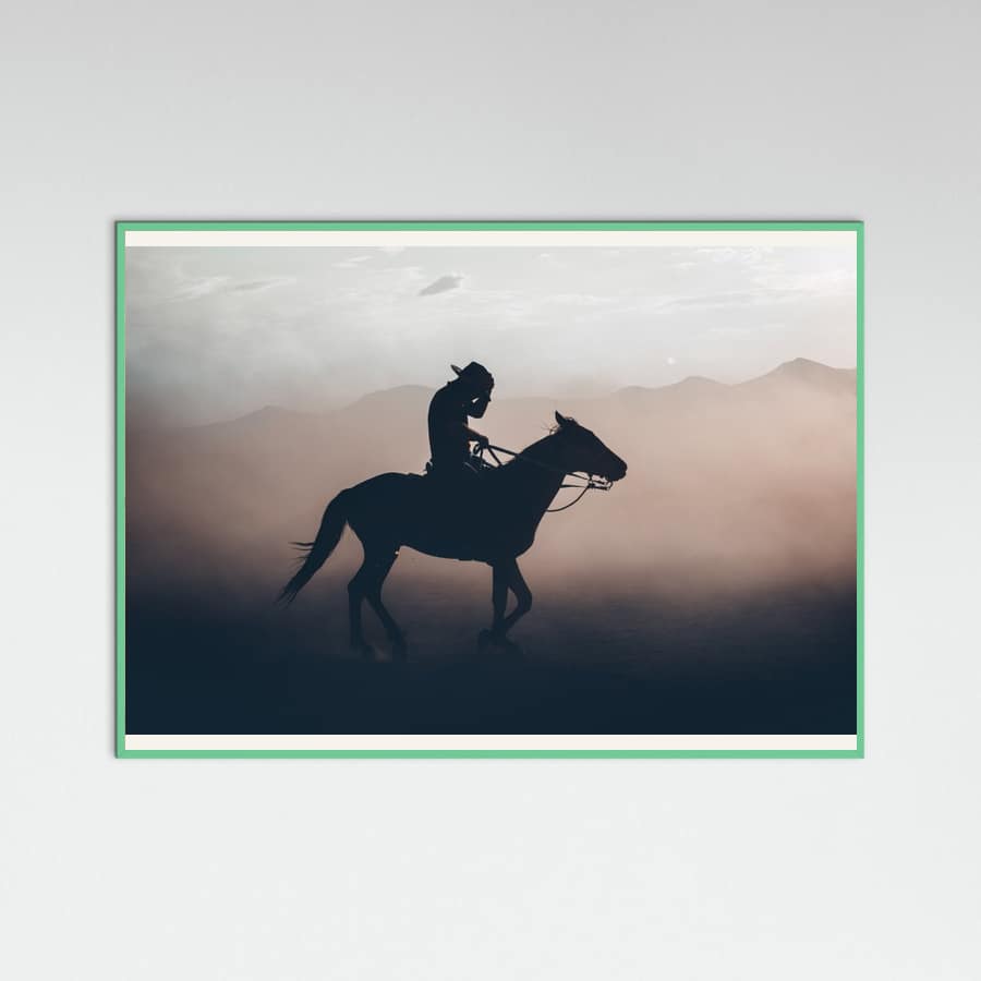 Mint Wood Cowboy Sunset Ride Poster