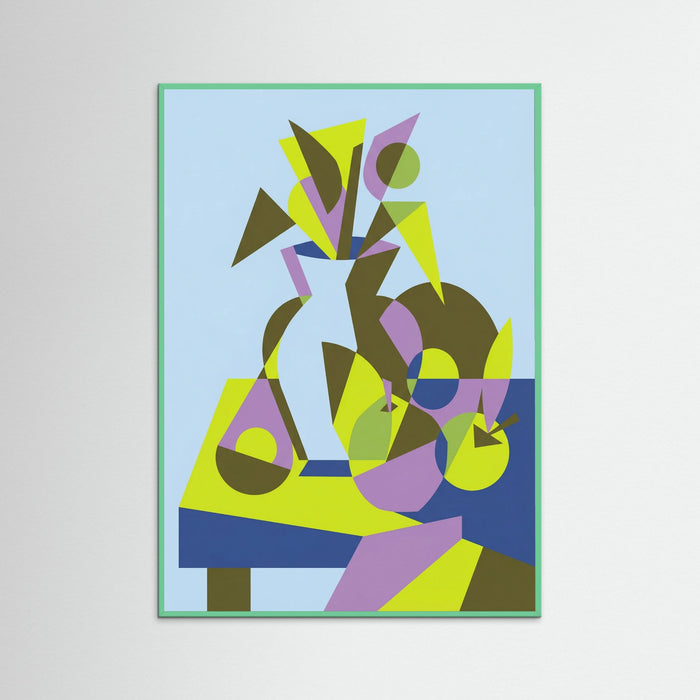 Mint Wood Cubist Woman Portrait Blue
