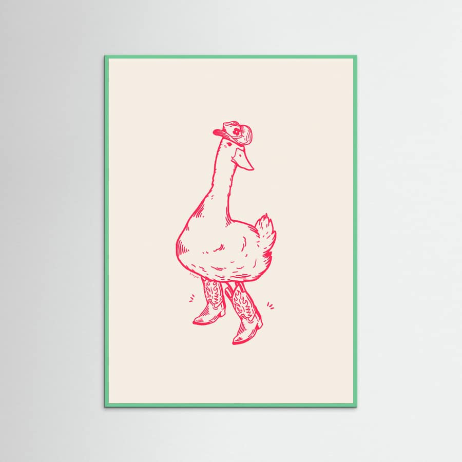 Mint Wood Duck wearing Western Boots in pink Poster