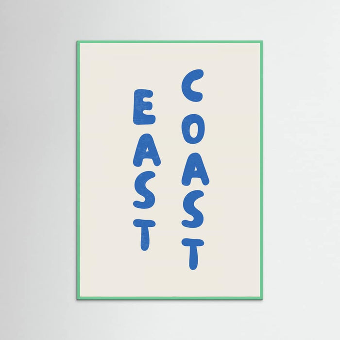 East Coast Vertical Text Bold Blue Poster – plakat og kunsttryk
