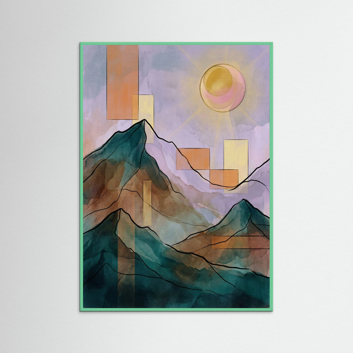 Mint Wood Geometric Landscape