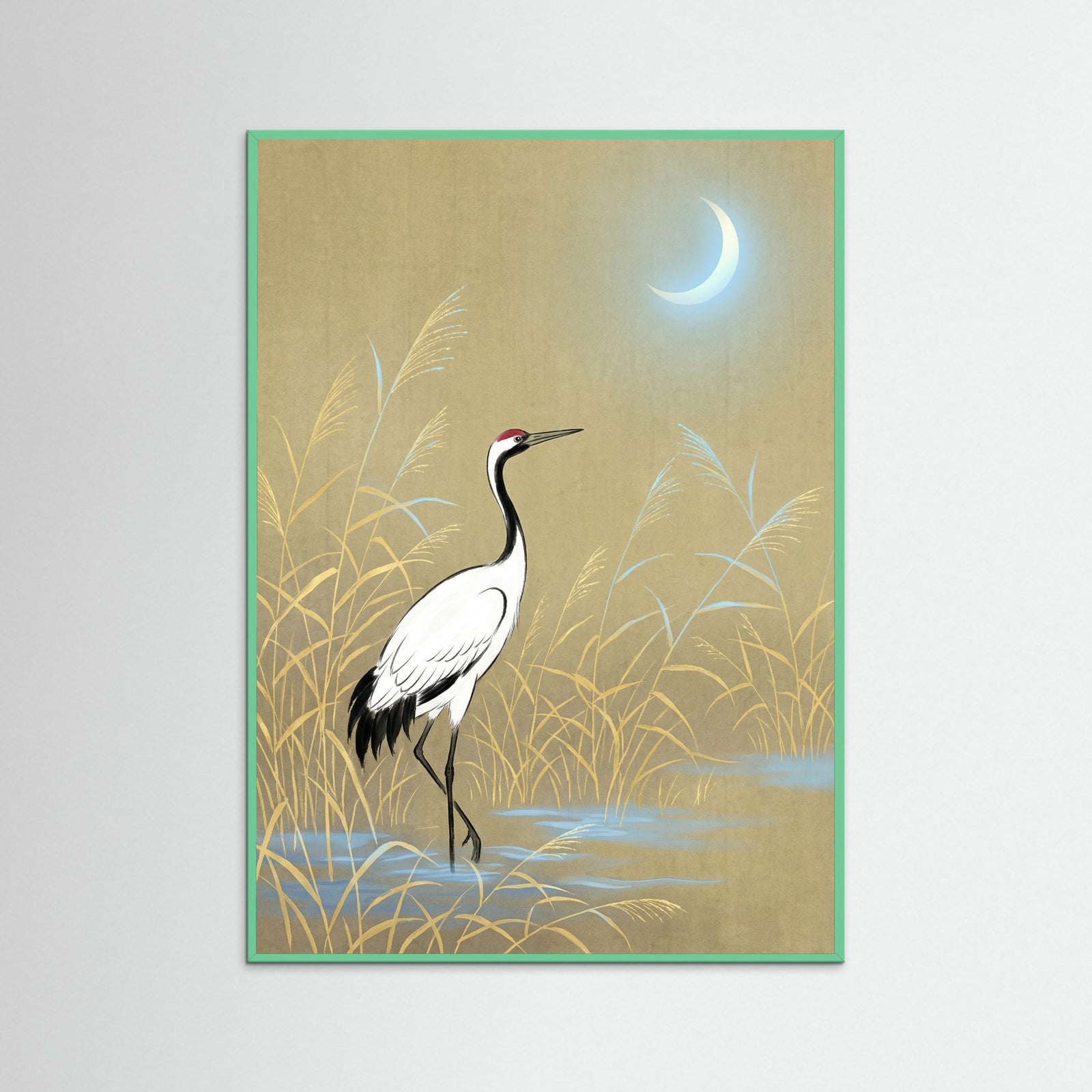 Mint Wood Golden Cranes Gold
