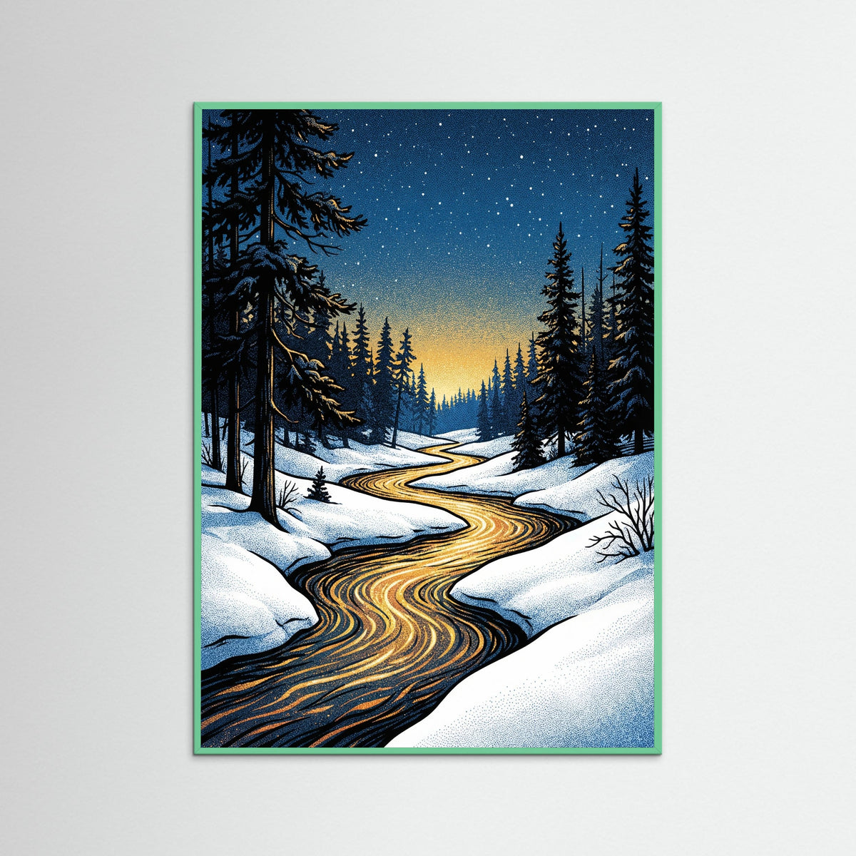 Mint Wood Golden Night Forest